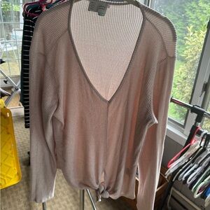 Anthropologie Cream V-Neck Sweater Ribbed Knit